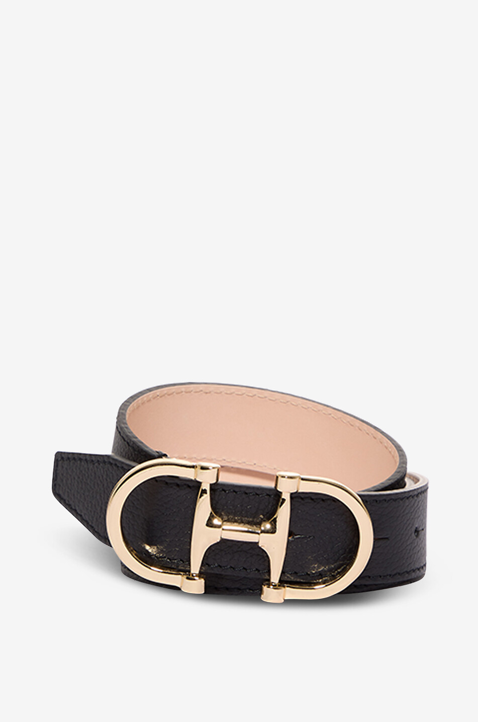 BONGENIE Horsebit grained leather belt - 3 cm Women BLACK 1