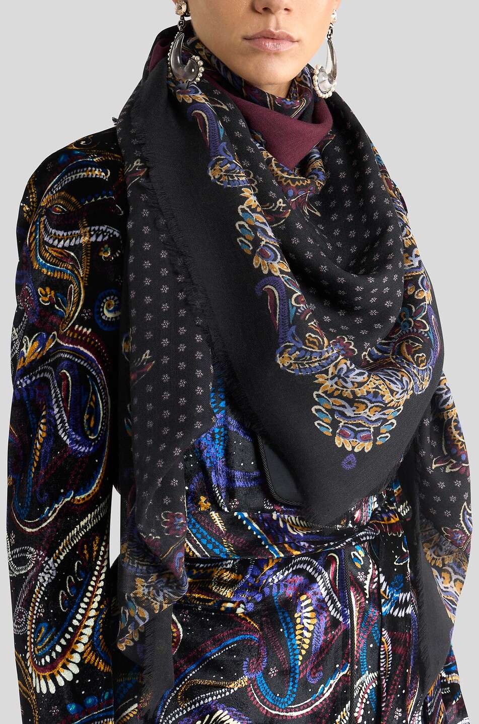 ETRO Paisley and polka dot print cashmere square shawl Women MULTI COLOURED 2