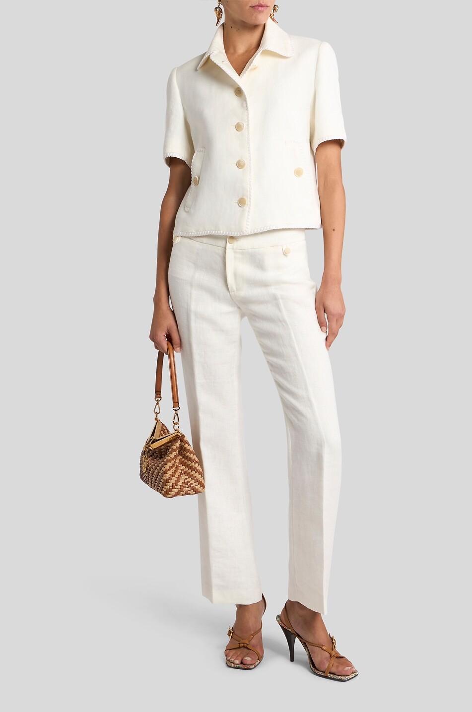 ETRO Straight cropped linen trousers Women WHITE 7