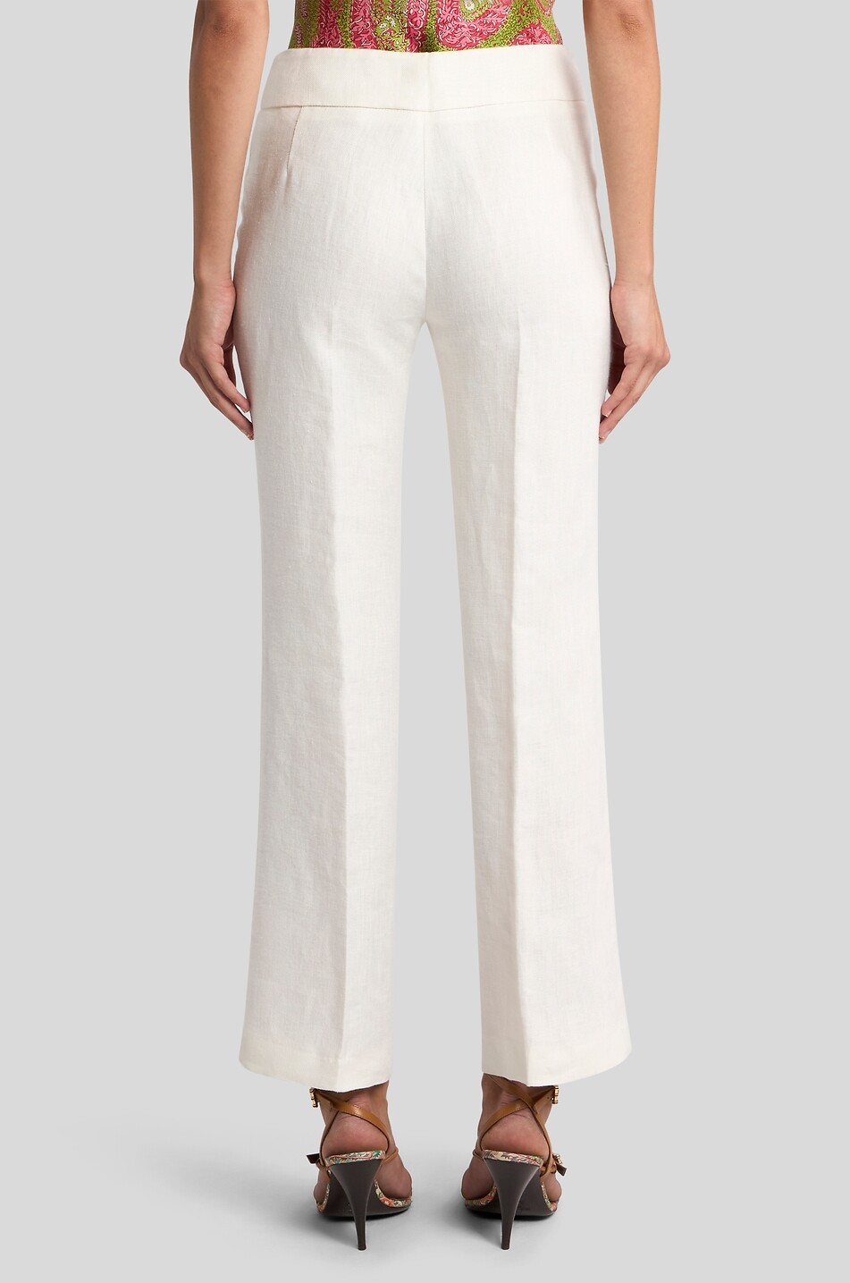 ETRO Straight cropped linen trousers Women WHITE 3
