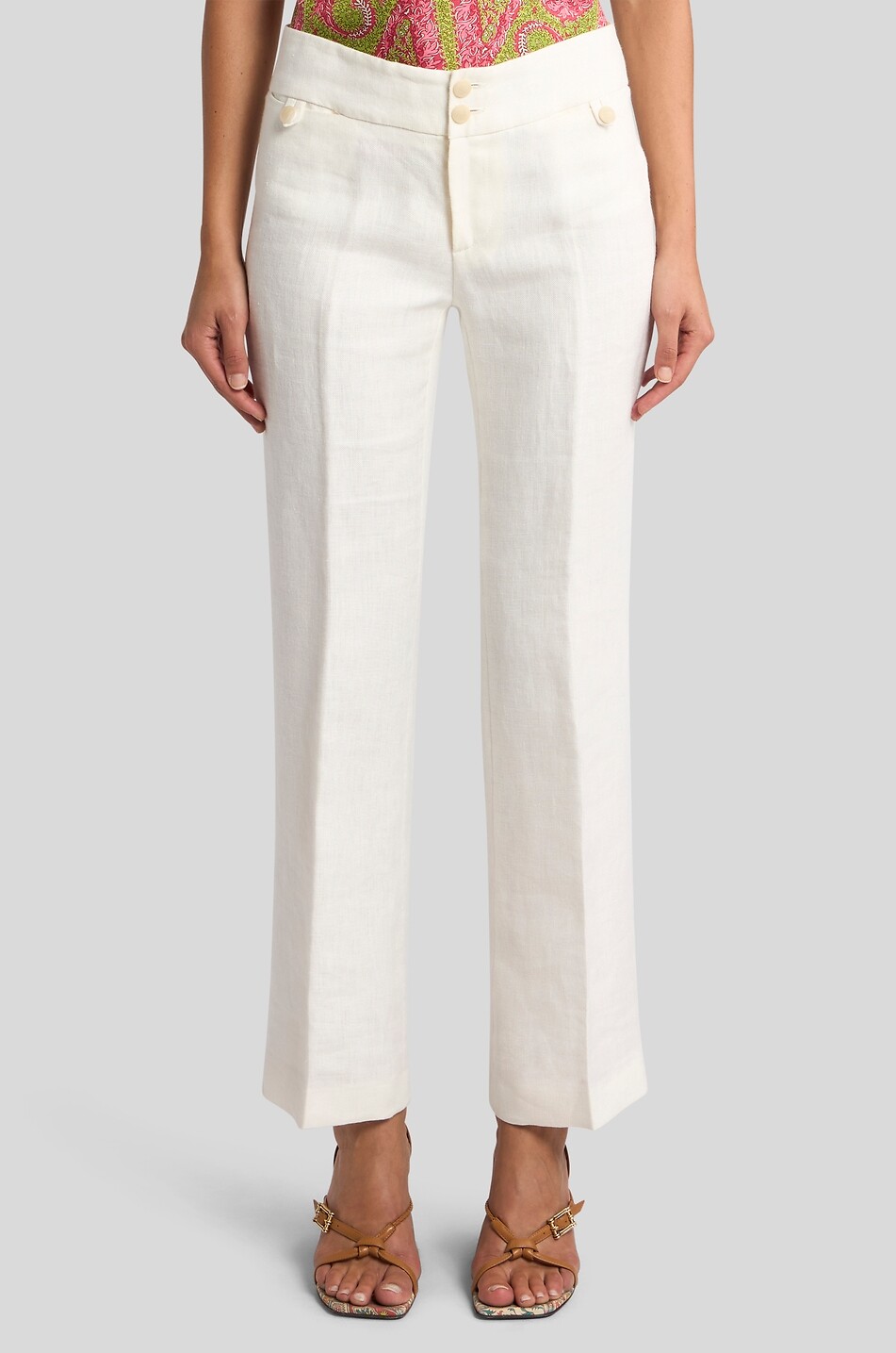 ETRO Straight cropped linen trousers Women WHITE 5