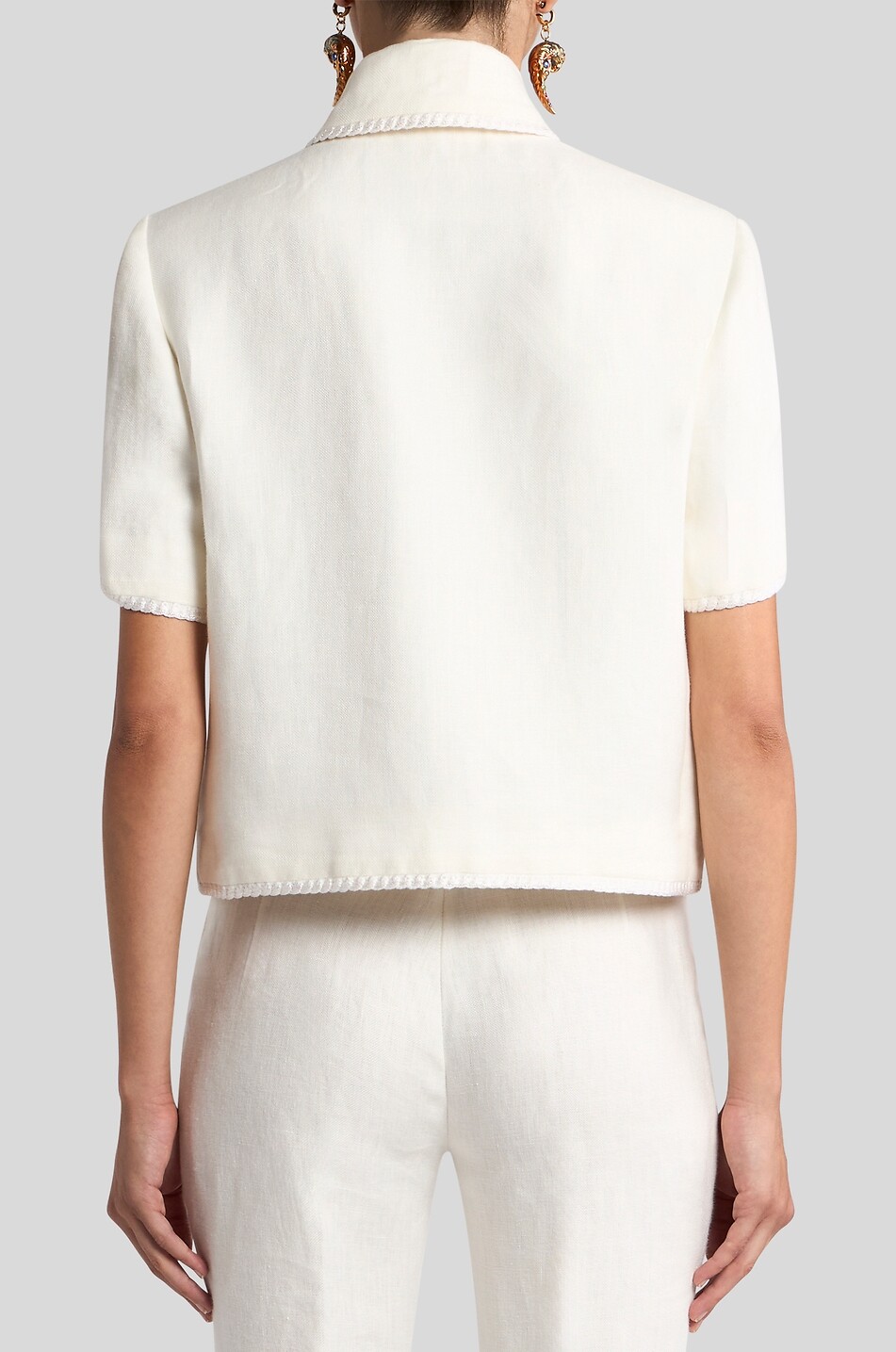 ETRO Braid-embellished short-sleeved linen tailoring jacket Women WHITE 4