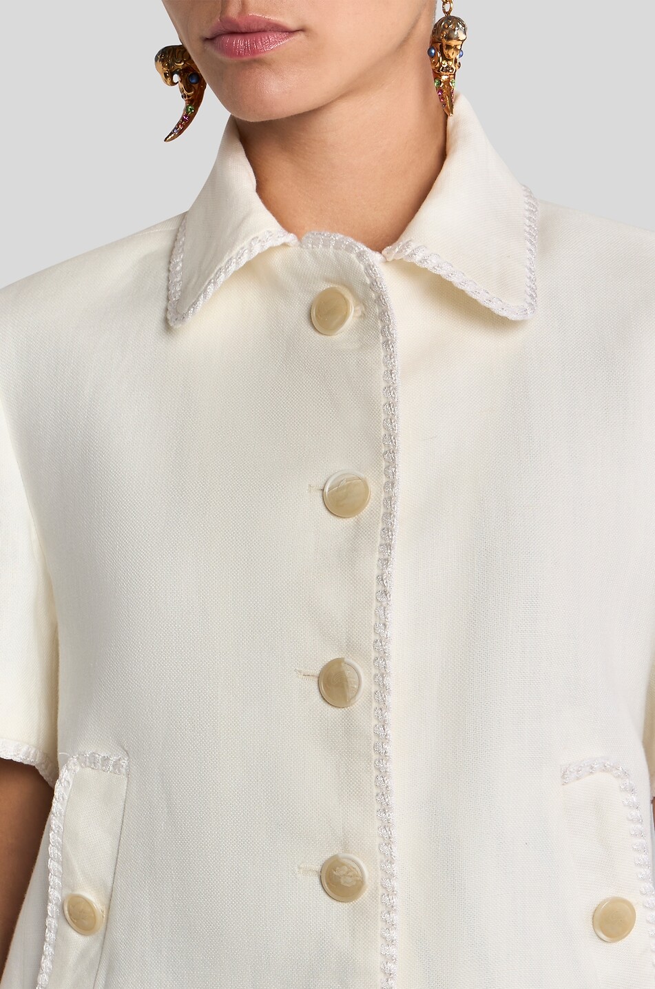ETRO Braid-embellished short-sleeved linen tailoring jacket Women WHITE 5
