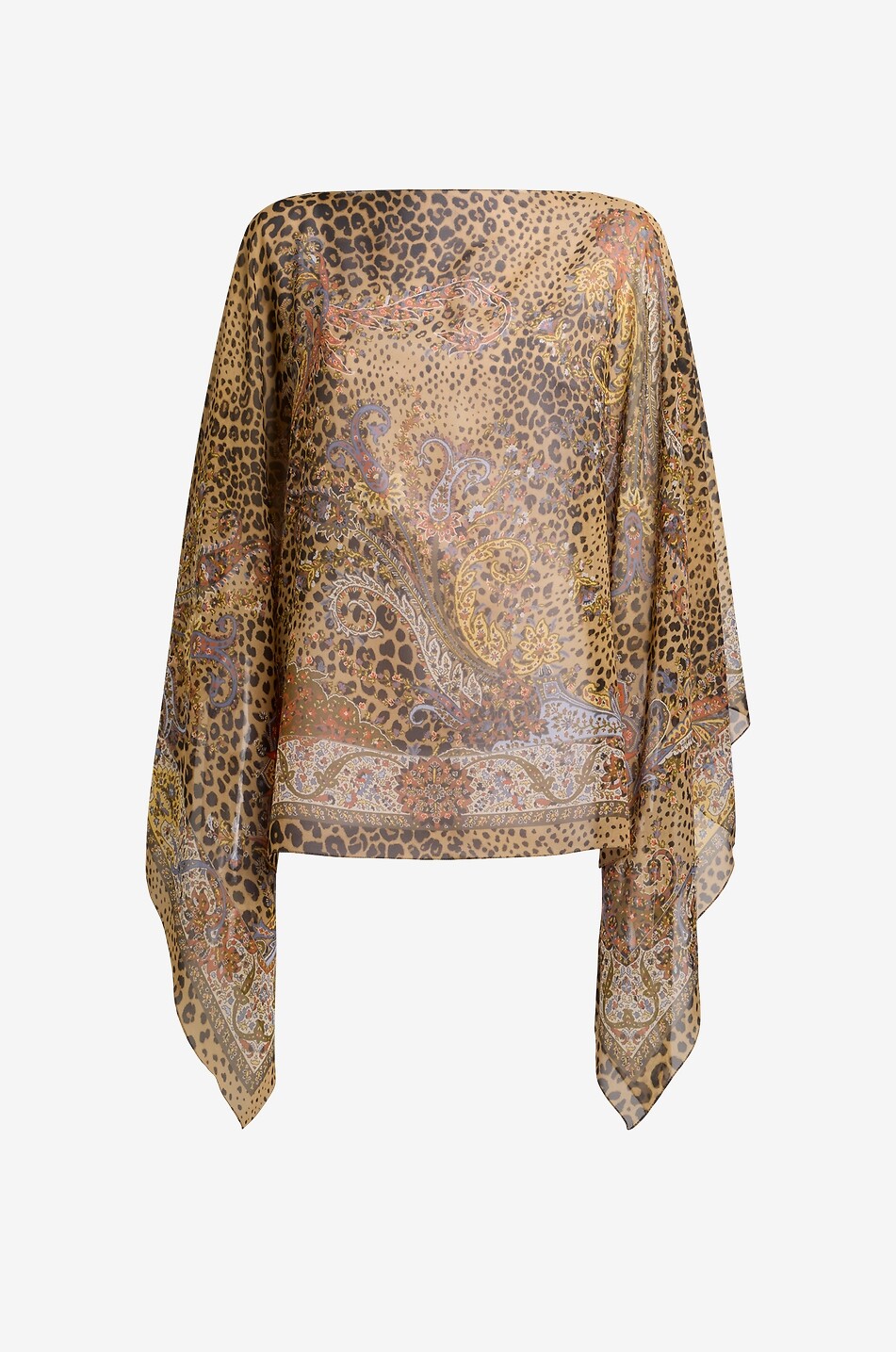 ETRO Paisley Leopard printed georgette poncho Women MULTI COLOURED 1