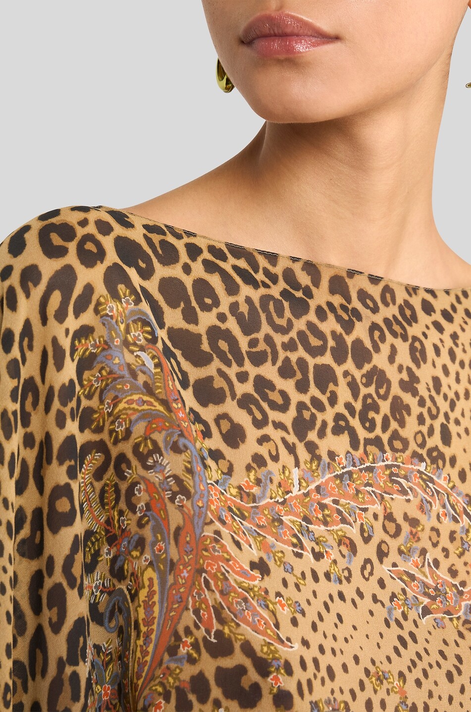 ETRO Paisley Leopard printed georgette poncho Women MULTI COLOURED 5
