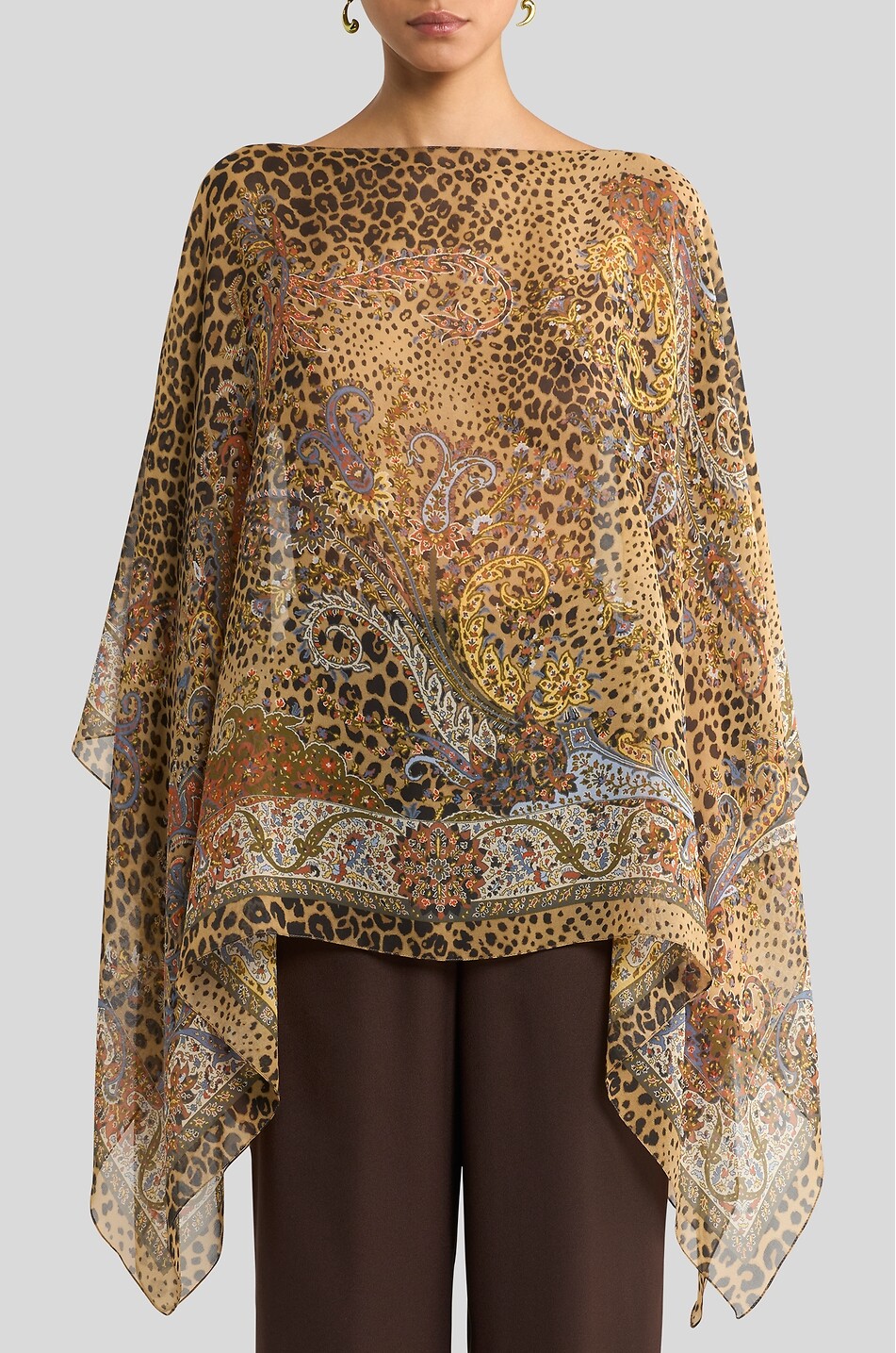 ETRO Paisley Leopard printed georgette poncho Women MULTI COLOURED 6
