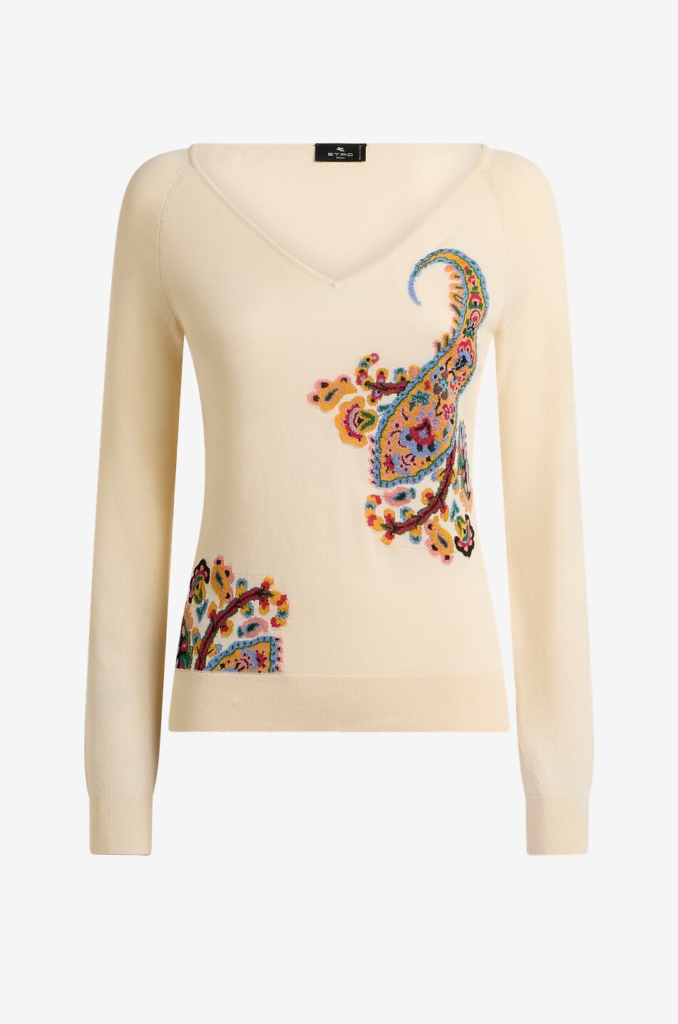ETRO Pull fin à col V en coton motif Paisley Femme BEIGE 1