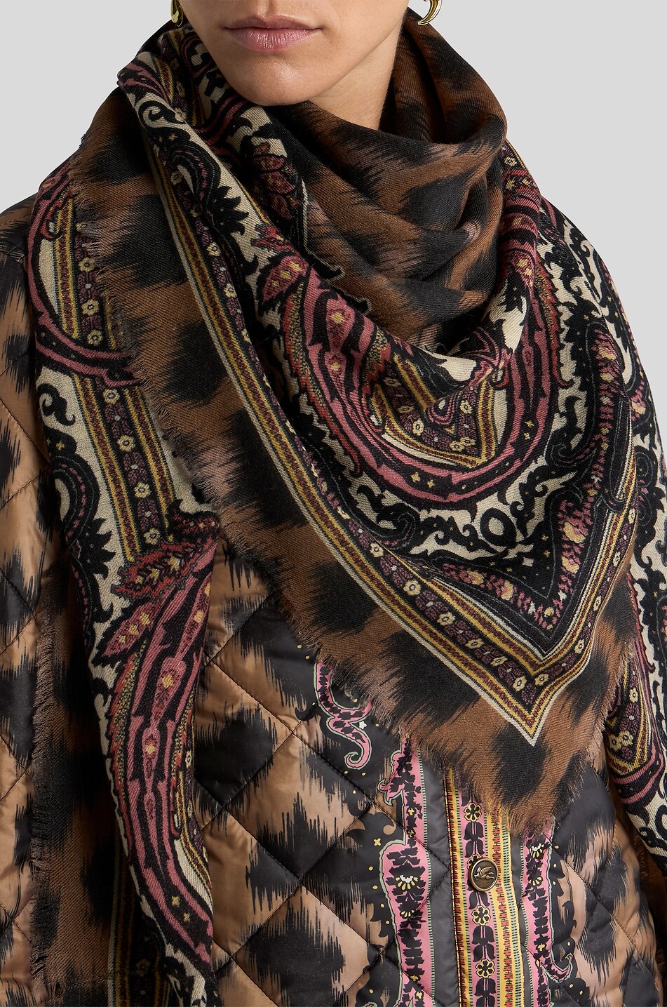 ETRO Foulard en laine et cachemire imprimé Paisley Leopard Aida Femme MULTICOLORE 2