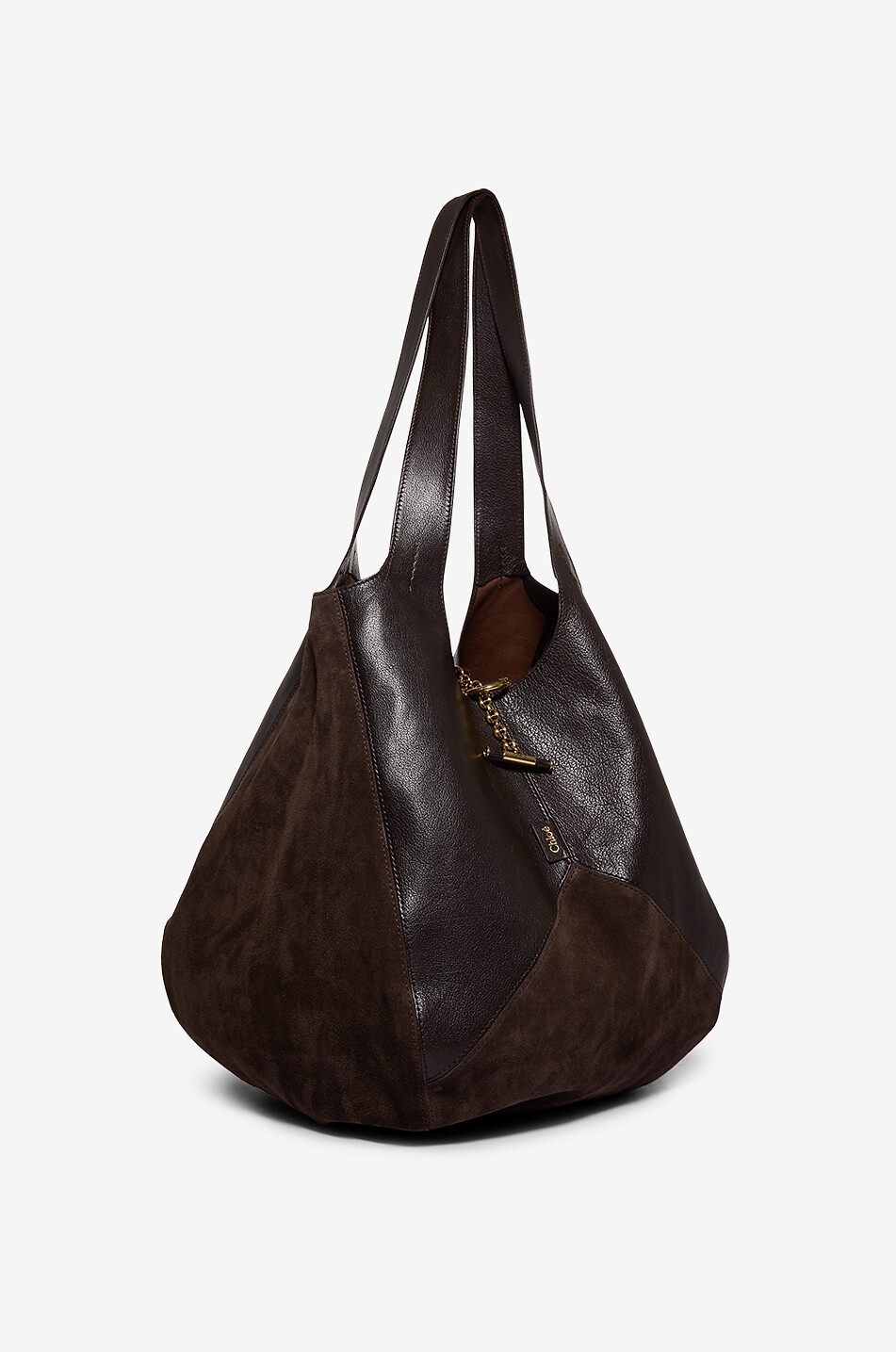 CHLOE Balloon leather and suede handbag Women BROWN 2