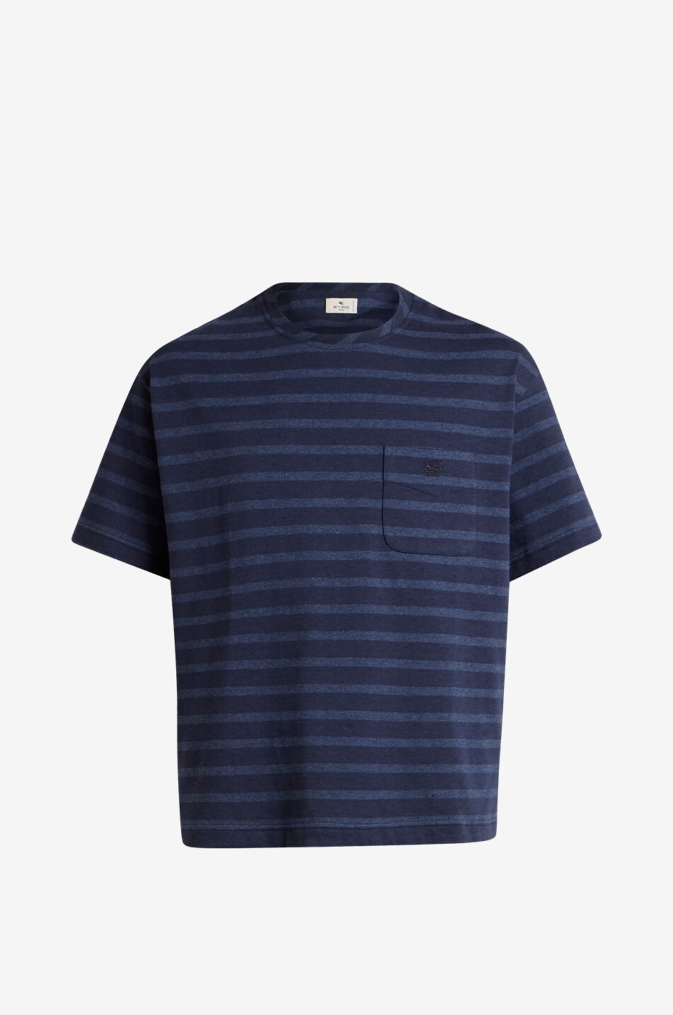 Striped jersey round-neck T-shirt with chest pocket