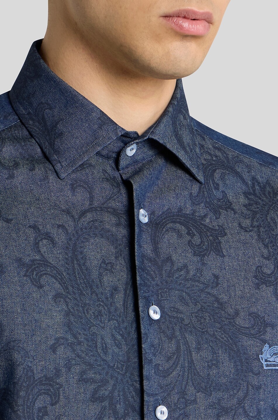 ETRO Denim-Hemd mit Paisley-Print Roma Herren MITTELBLAU 7