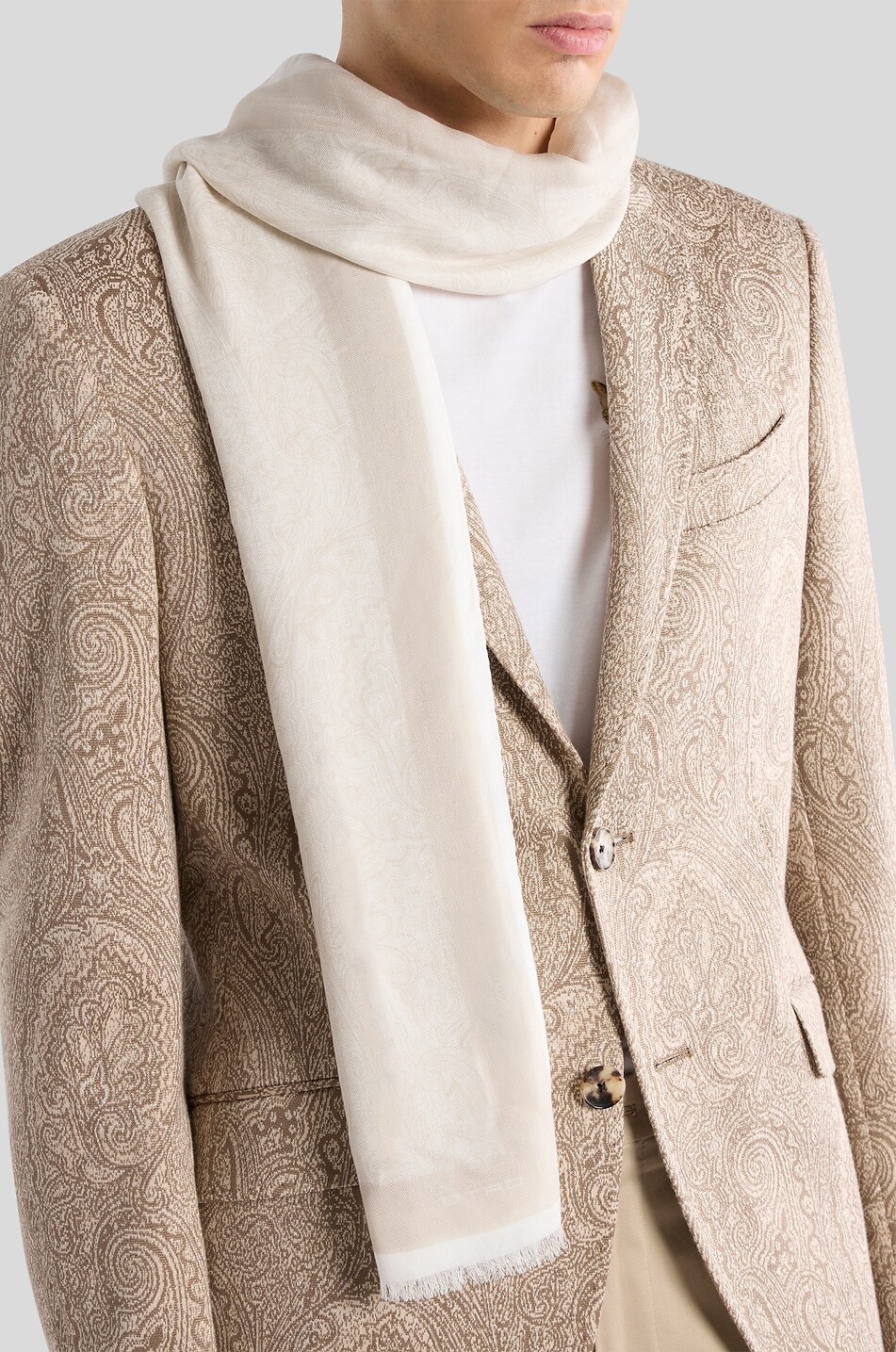 ETRO Orfeo Arnica patterned modal and cashmere scarf Men EGGSHELL 3