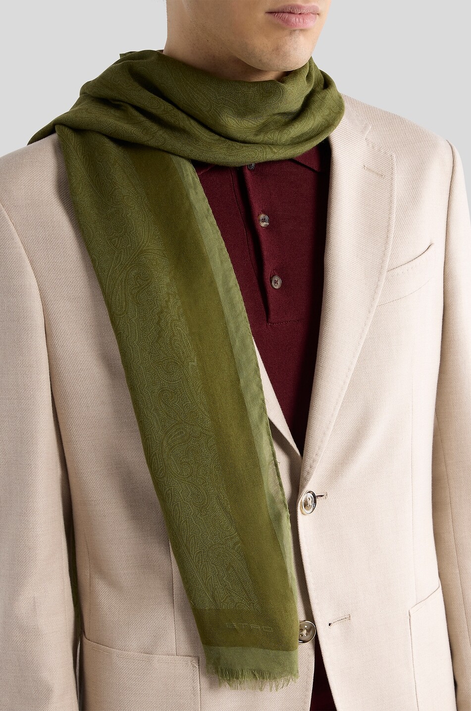 ETRO Orfeo Arnica patterned modal and cashmere scarf Men MEDIUM GREEN 3