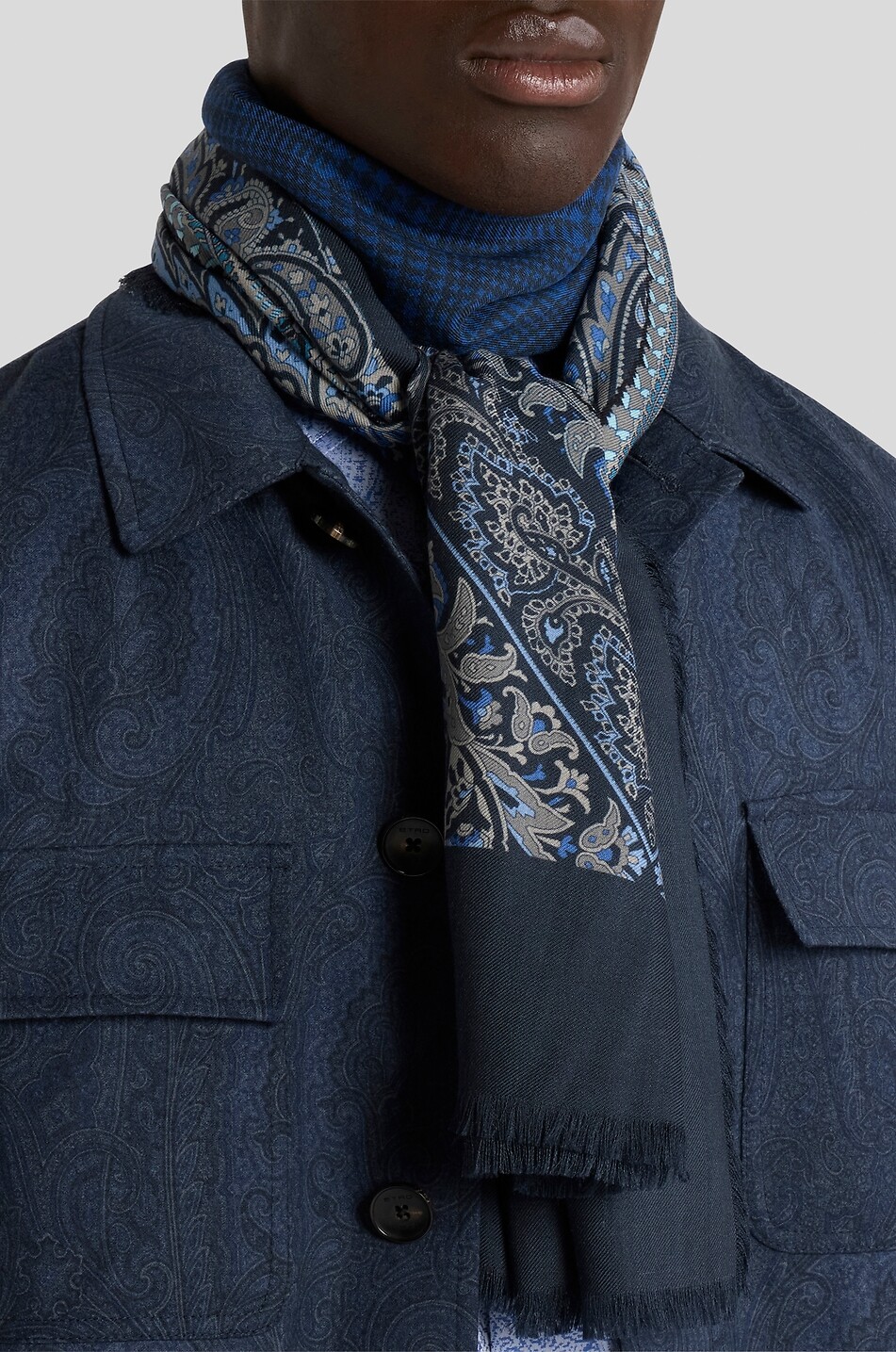 ETRO Schal aus Wolle und Seide mit Karo- und Paisley-Print Traviata Herren DUNKELBLAU 2