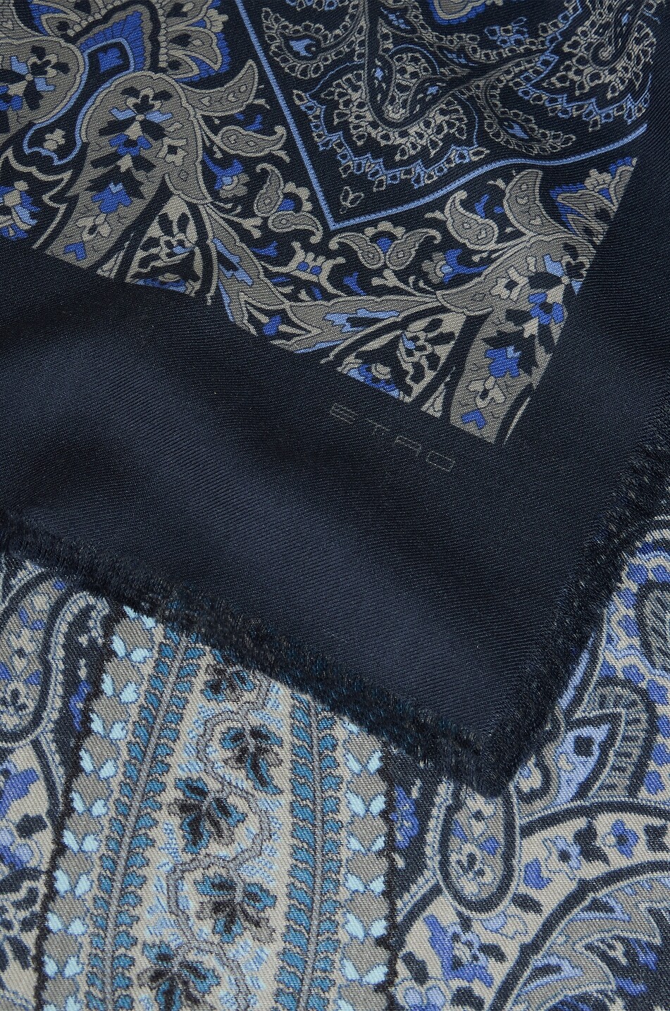 Foulard En Soie Homme Bleu - Imprimé Cachemire - Made In Italy - Dimensions 140x33 Cm - Neuf Avec Étiquettes