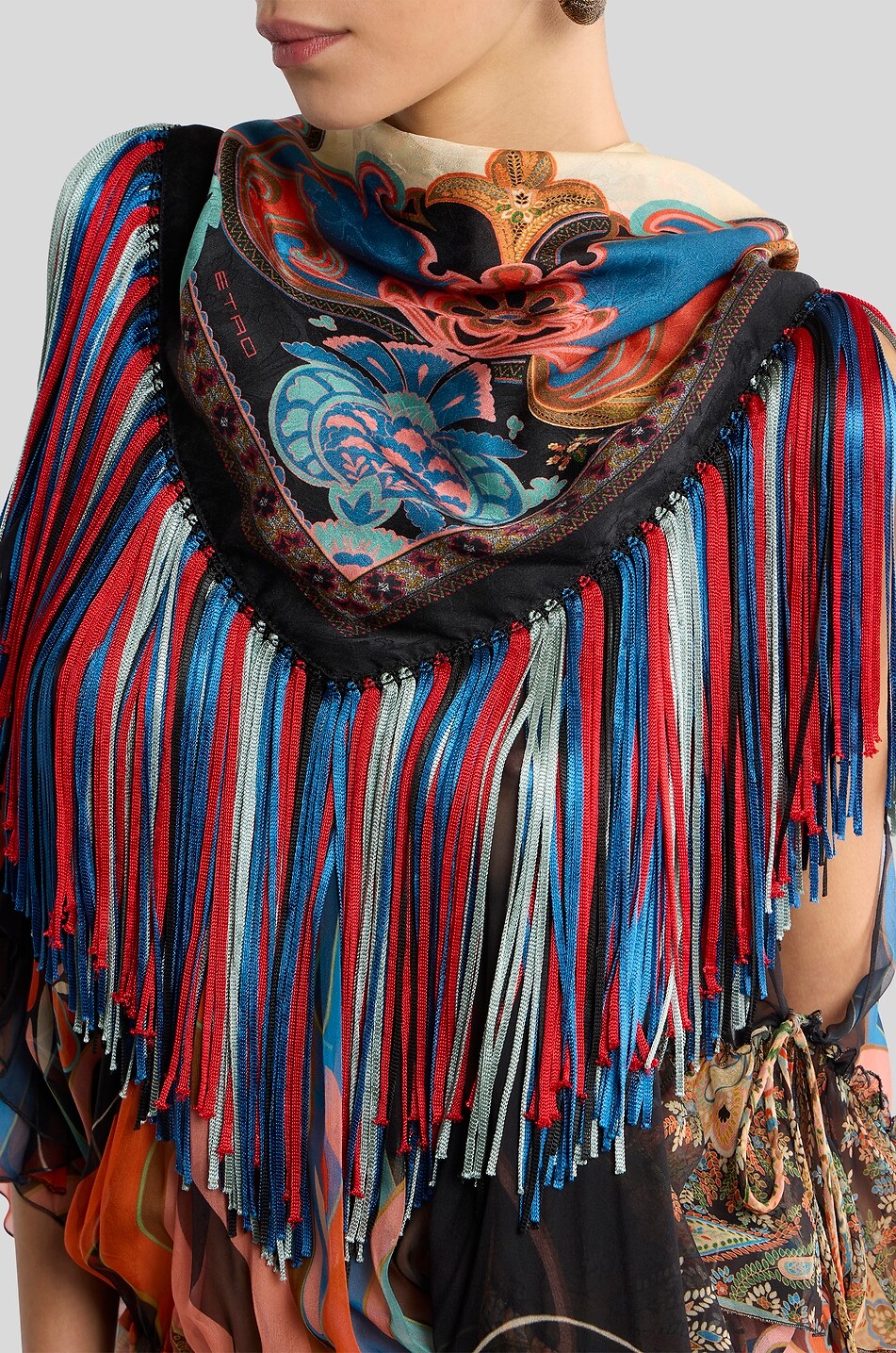 ETRO Écharpe carrée en soie floral imprimé jacquard Femme BLEU FONCE 3