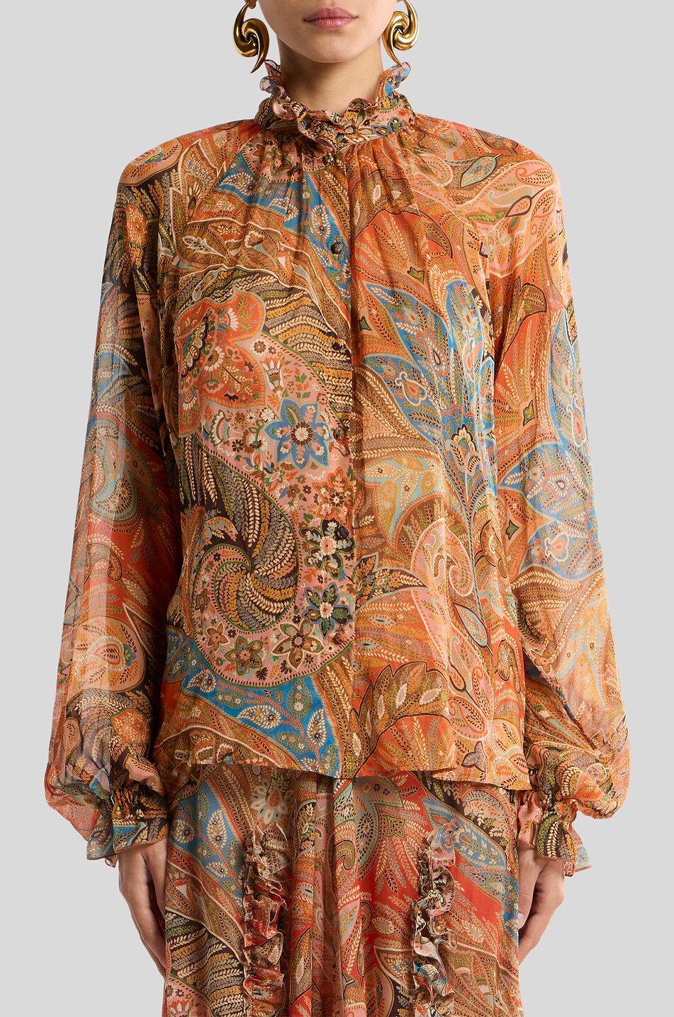 ETRO Bluse mit Puffärmeln aus Seide Paisley-Muster Damen ORANGE 3