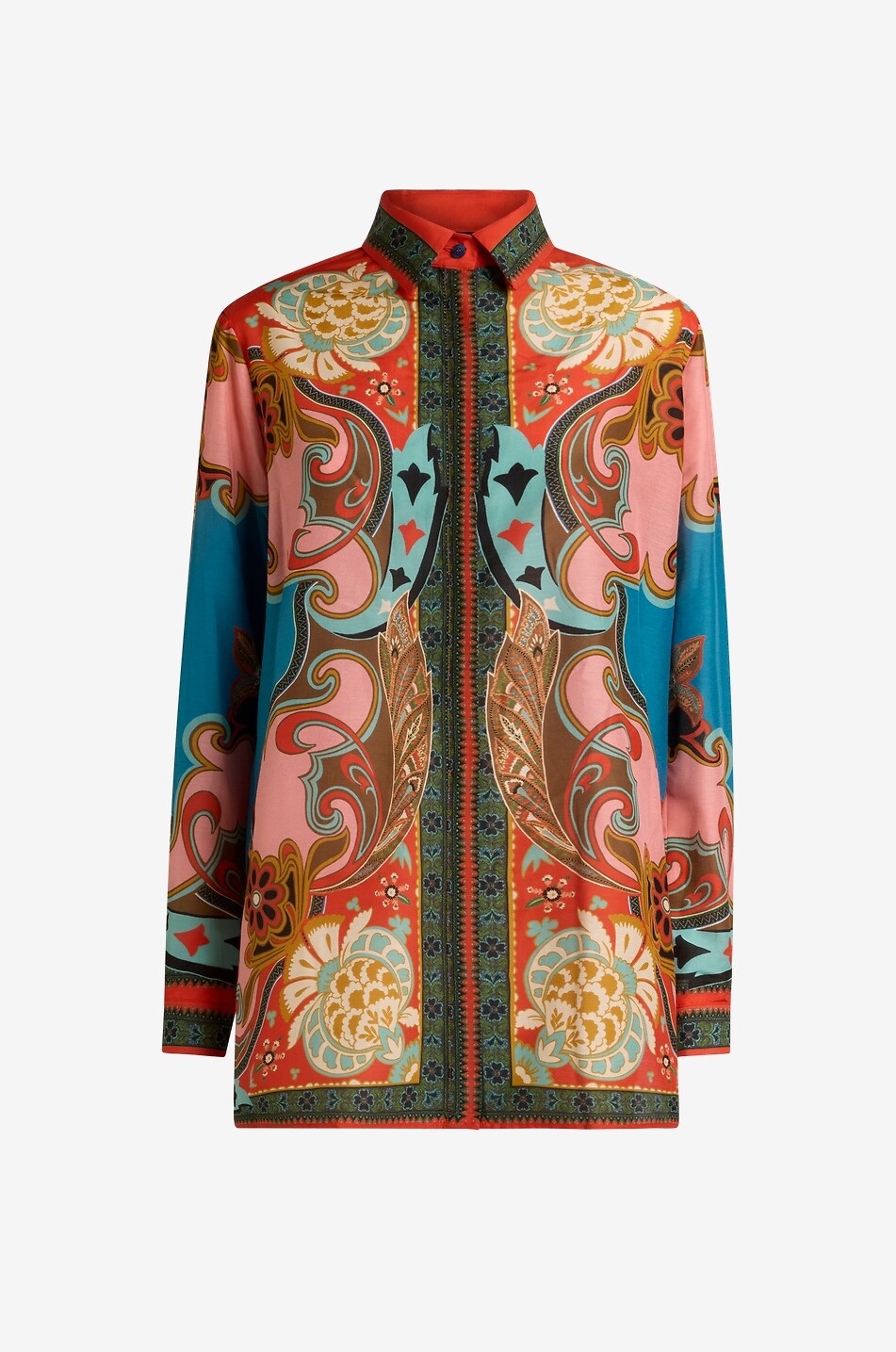 Chemise longue imprimée en coton et soie