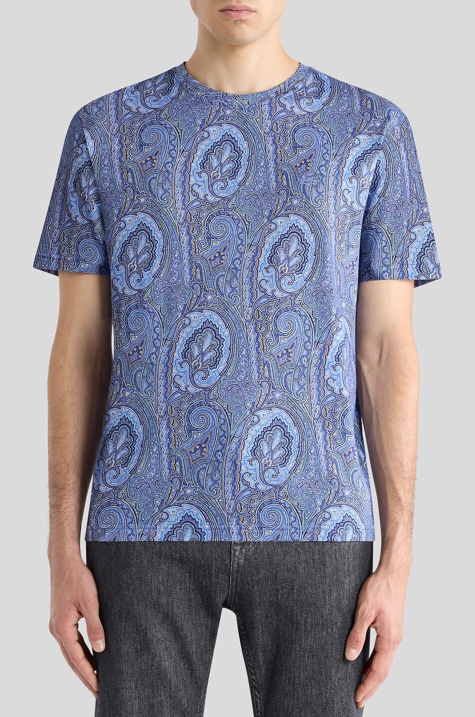 ETRO Rundhals-T-Shirt aus Jersey mit Paisleymuster Herren MITTELBLAU 3