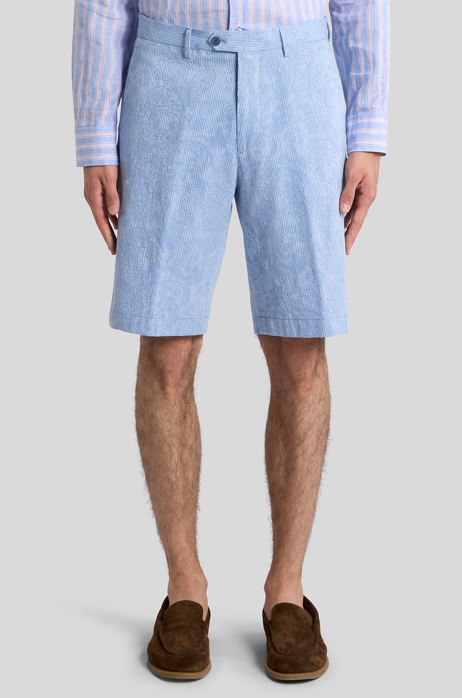 ETRO Roma Paisley-printed seersucker shorts Men LIGHT BLUE 3