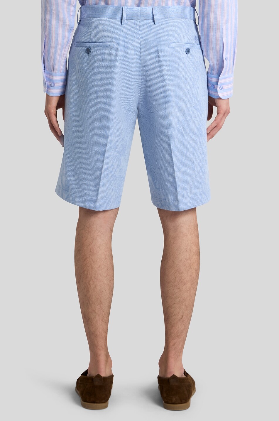 ETRO Roma Paisley-printed seersucker shorts Men LIGHT BLUE 5