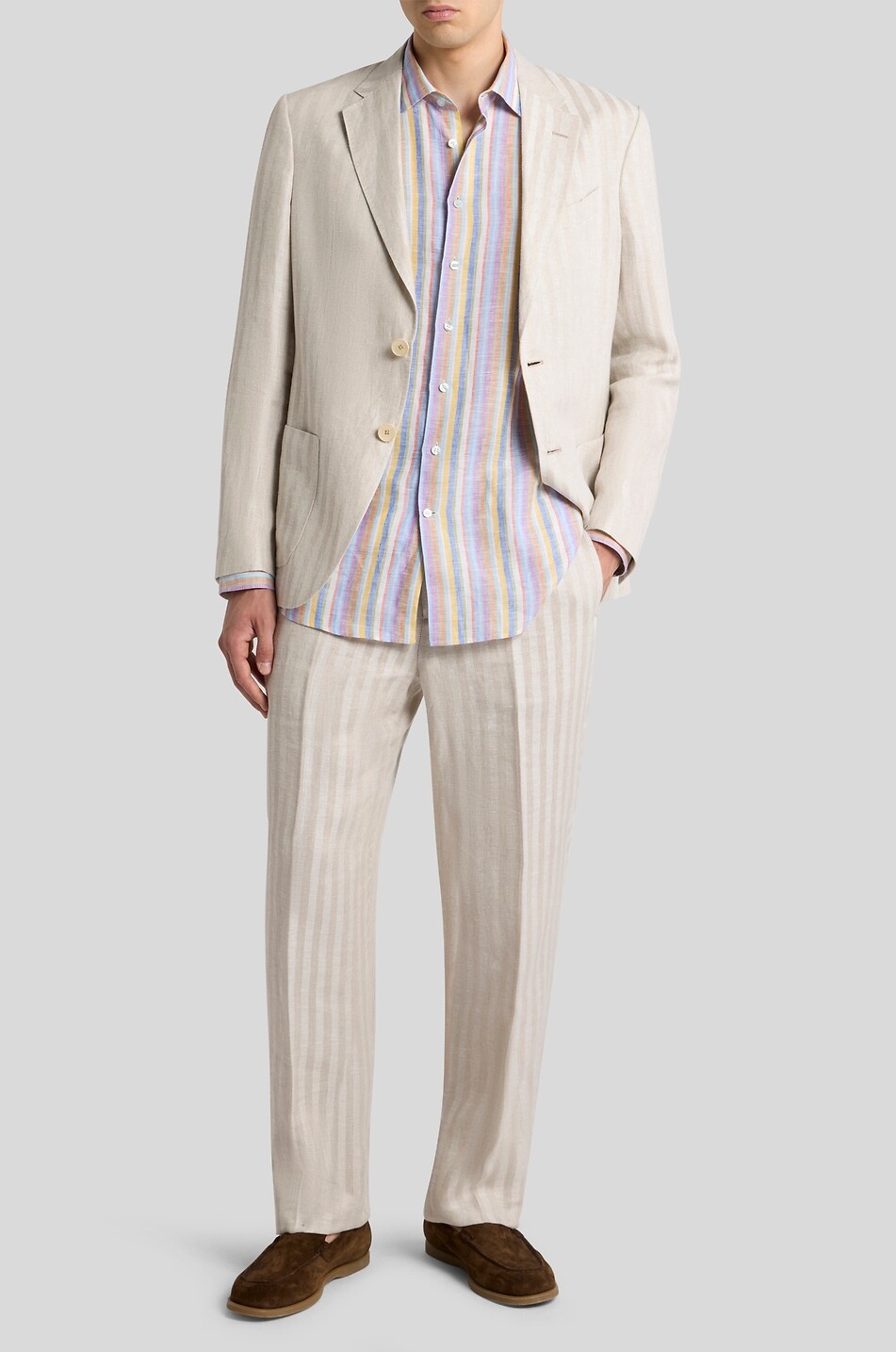 ETRO Gestreifter Leinenblazer Roma Sport Herren Hellbeige 3