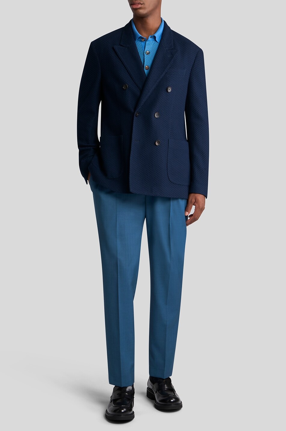 ETRO Blazer à boutonnage double en jersey de coton et soie texturé Homme BLEU FONCE 3