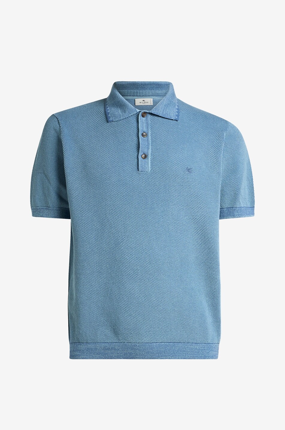 ETRO Texturiertes Feinstrick-Kurzarm-Polohemd aus Baumwolle Pegaso Herren MITTELBLAU 1