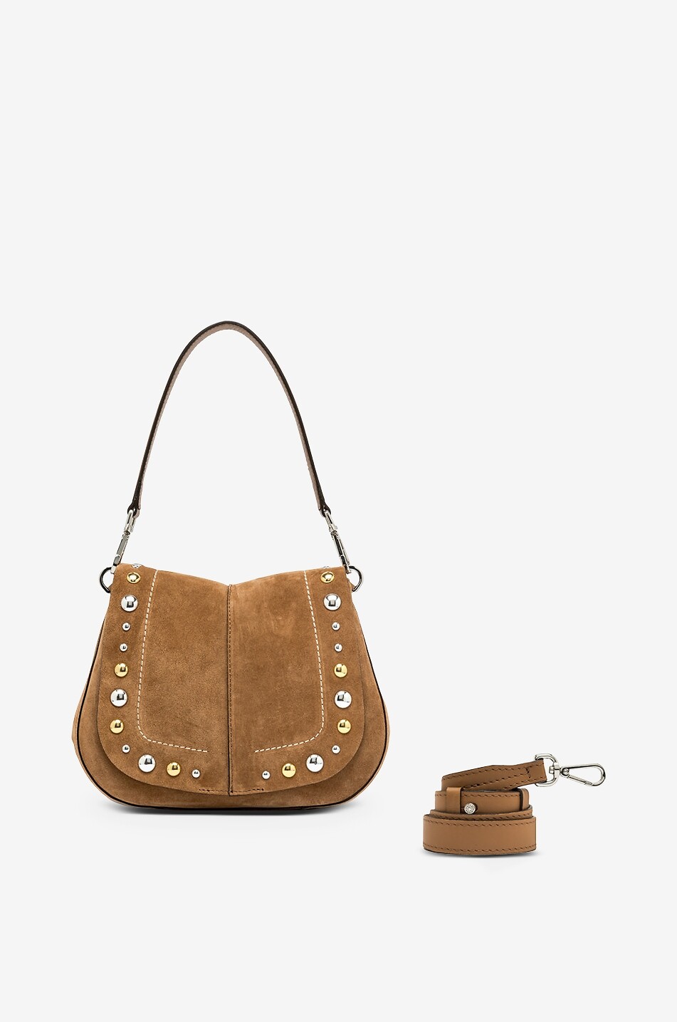 GIANNI CHIARINI Abgerundete Wildleder-Schultertasche mit Nieten Helena Round Damen HELLBRAUN 2