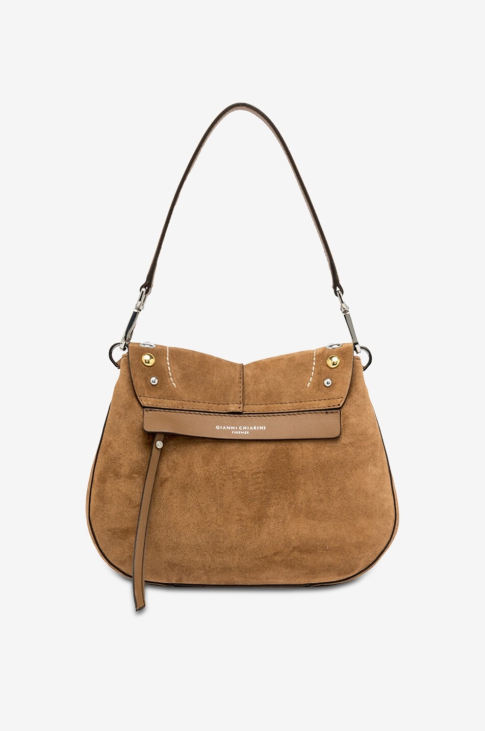 GIANNI CHIARINI Abgerundete Wildleder-Schultertasche mit Nieten Helena Round Damen HELLBRAUN 4