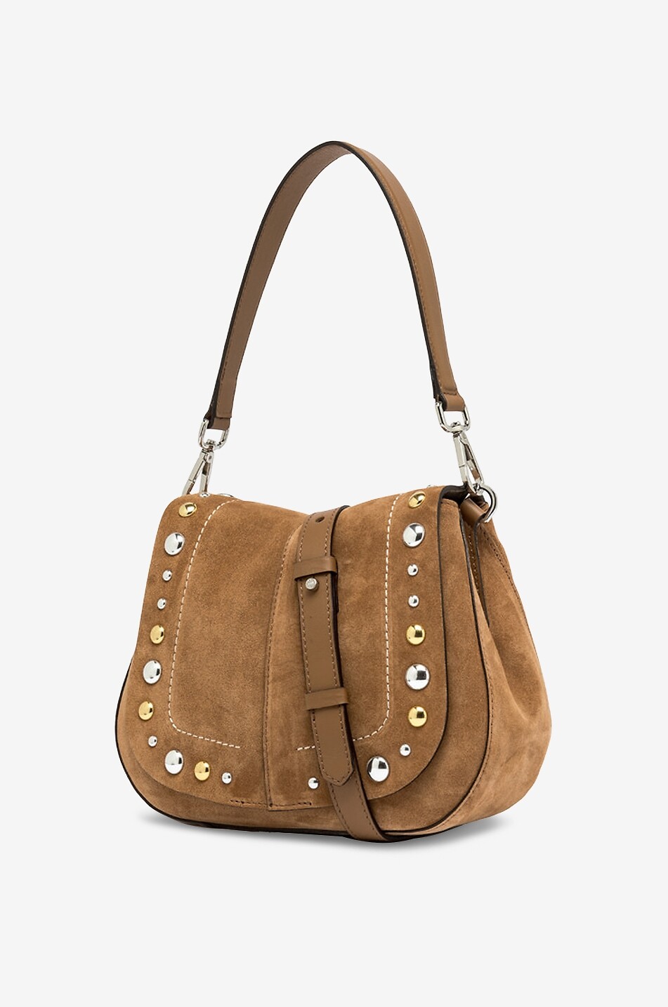 GIANNI CHIARINI Abgerundete Wildleder-Schultertasche mit Nieten Helena Round Damen HELLBRAUN 6