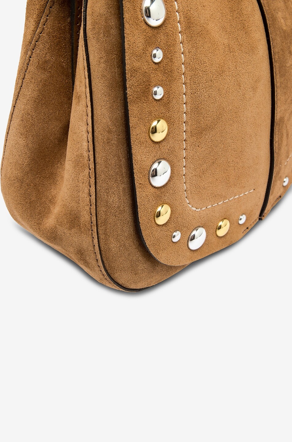 GIANNI CHIARINI Abgerundete Wildleder-Schultertasche mit Nieten Helena Round Damen HELLBRAUN 10