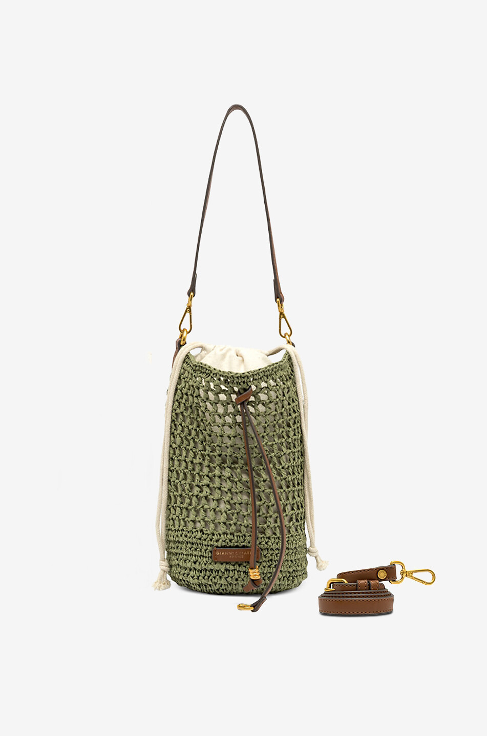 GIANNI CHIARINI Sac à main seau en raphia Néfeli Femme VERT 1