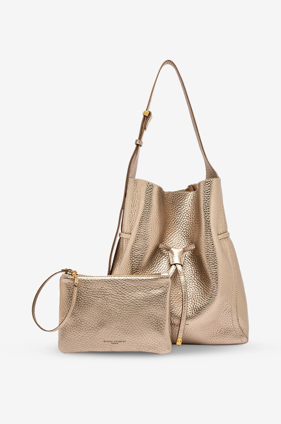 GIANNI CHIARINI Bucket-Tasche aus genarbtem Metallic-leder Sienna Damen GOLDEN 4