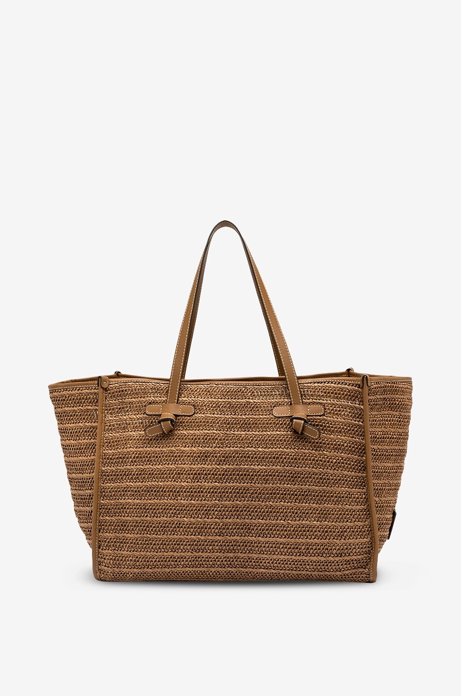GIANNI CHIARINI Marcella openwork-weave raffia and leather tote bag Women MEDIUM BROWN 1