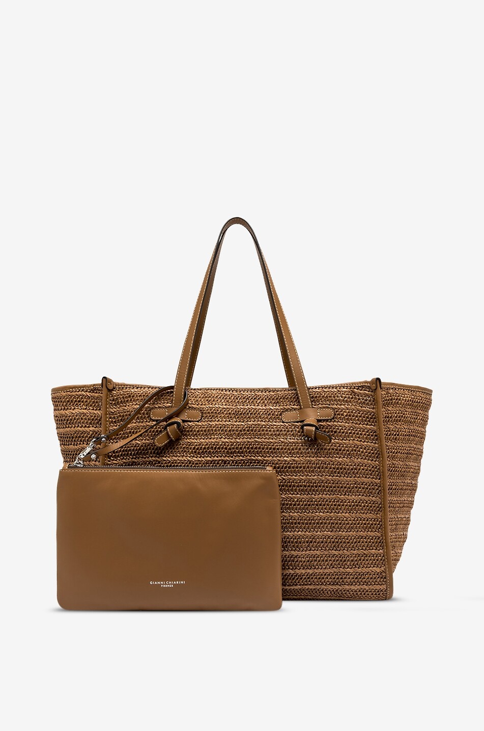 GIANNI CHIARINI Marcella openwork-weave raffia and leather tote bag Women MEDIUM BROWN 2