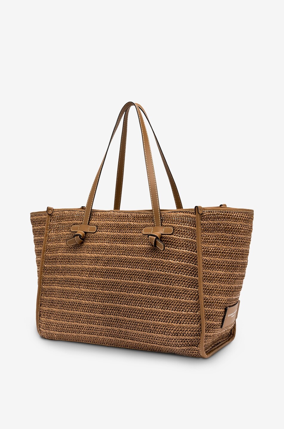 GIANNI CHIARINI Marcella openwork-weave raffia and leather tote bag Women MEDIUM BROWN 3