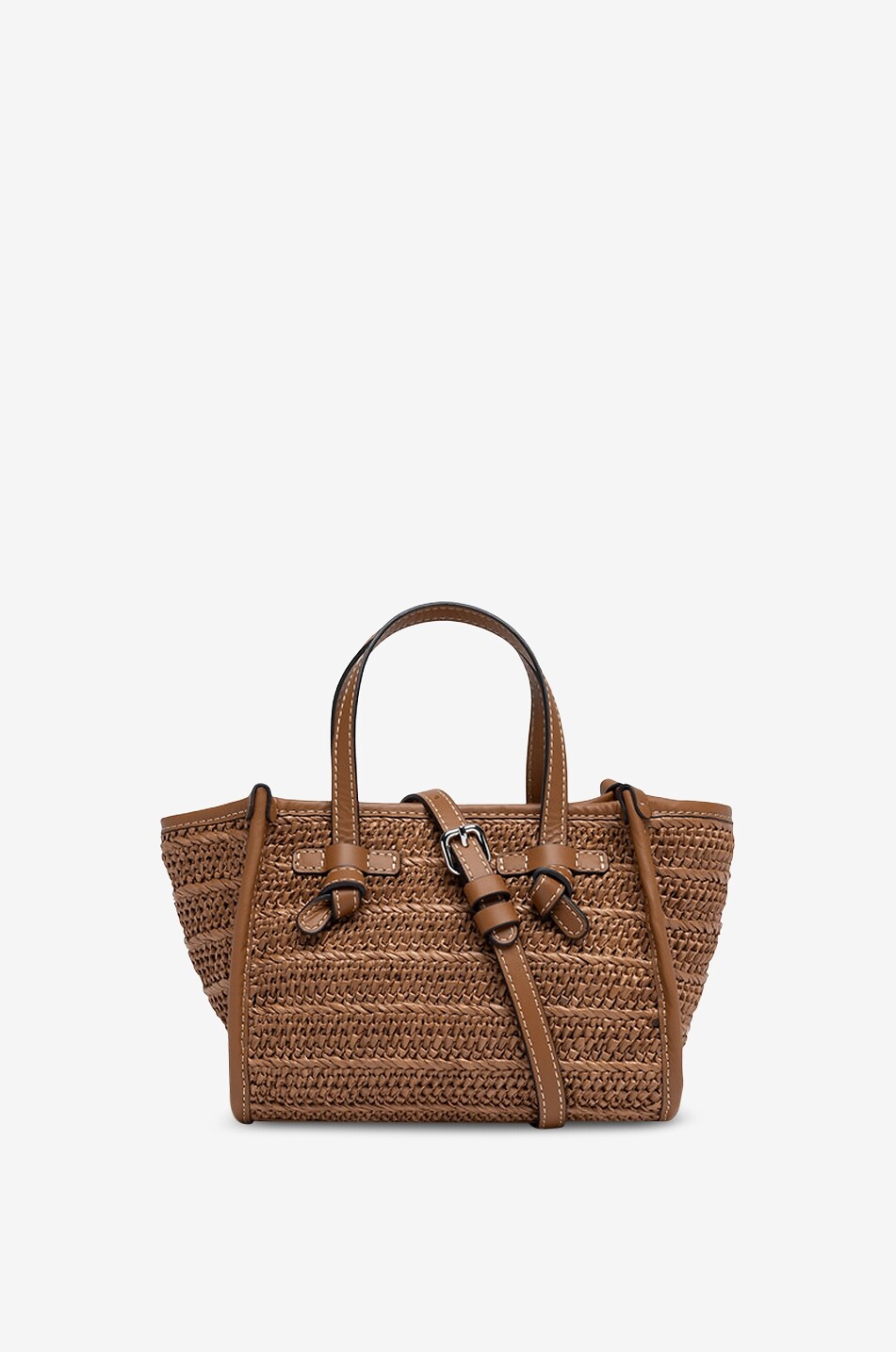 GIANNI CHIARINI Miss Marcella openwork-weave raffia and leather tote bag Women MEDIUM BROWN 1