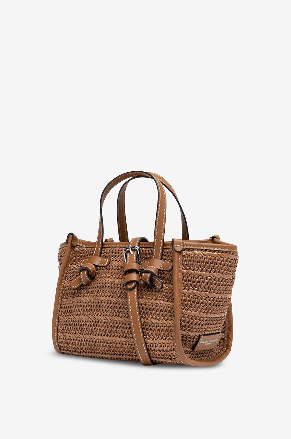 GIANNI CHIARINI Miss Marcella openwork-weave raffia and leather tote bag Women MEDIUM BROWN 2