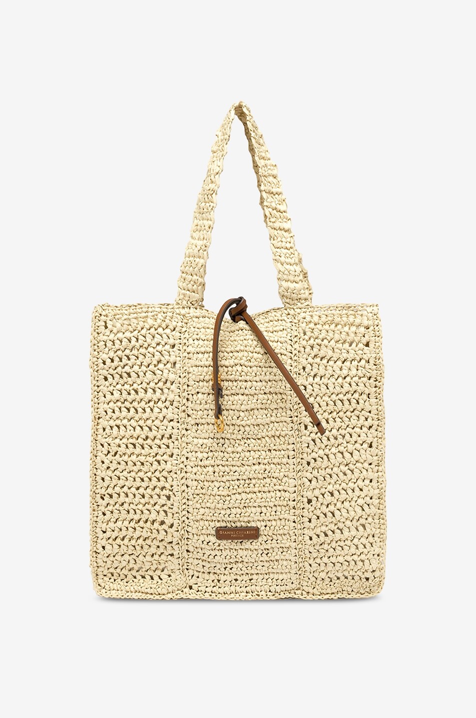 GIANNI CHIARINI Néfeli rectangular raffia tote bag with embroidered logo Women BEIGE 1