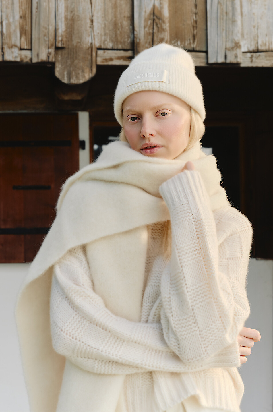 JACQUEMUS Écharpe tissée en alpaga et mohair L'Écharpe Carro Femme BLANC CASSE 3