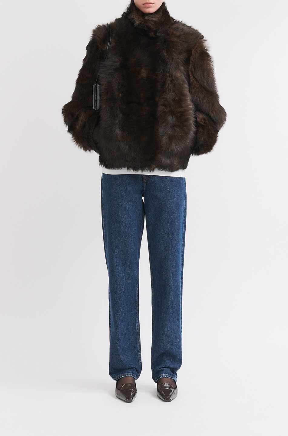 TOTEME Silky shearling high-neck short coat Women DARK BROWN 3