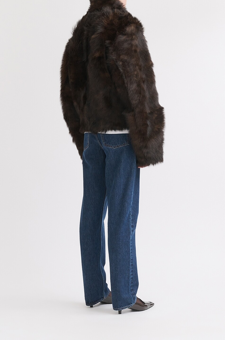 TOTEME Silky shearling high-neck short coat Women DARK BROWN 4