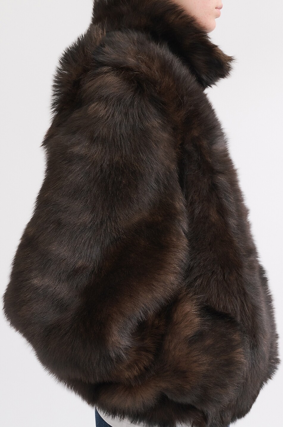 TOTEME Silky shearling high-neck short coat Women DARK BROWN 5