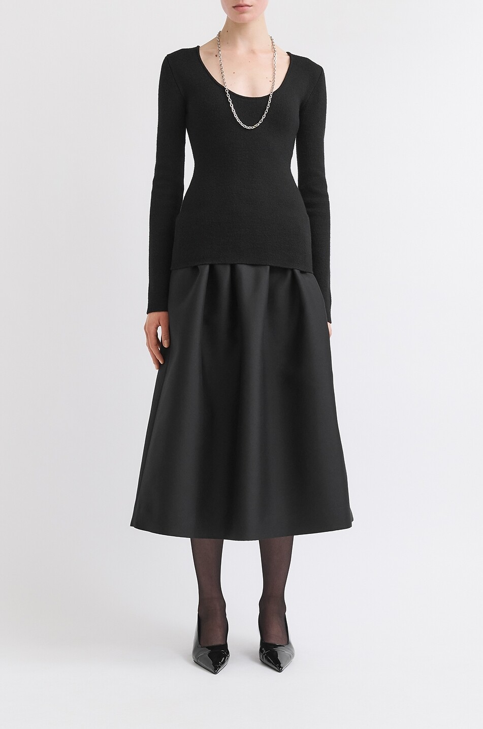 TOTEME Ausgestellter Midirock aus Wolle und Seide Gathered Evening Skirt Damen SCHWARZ 3