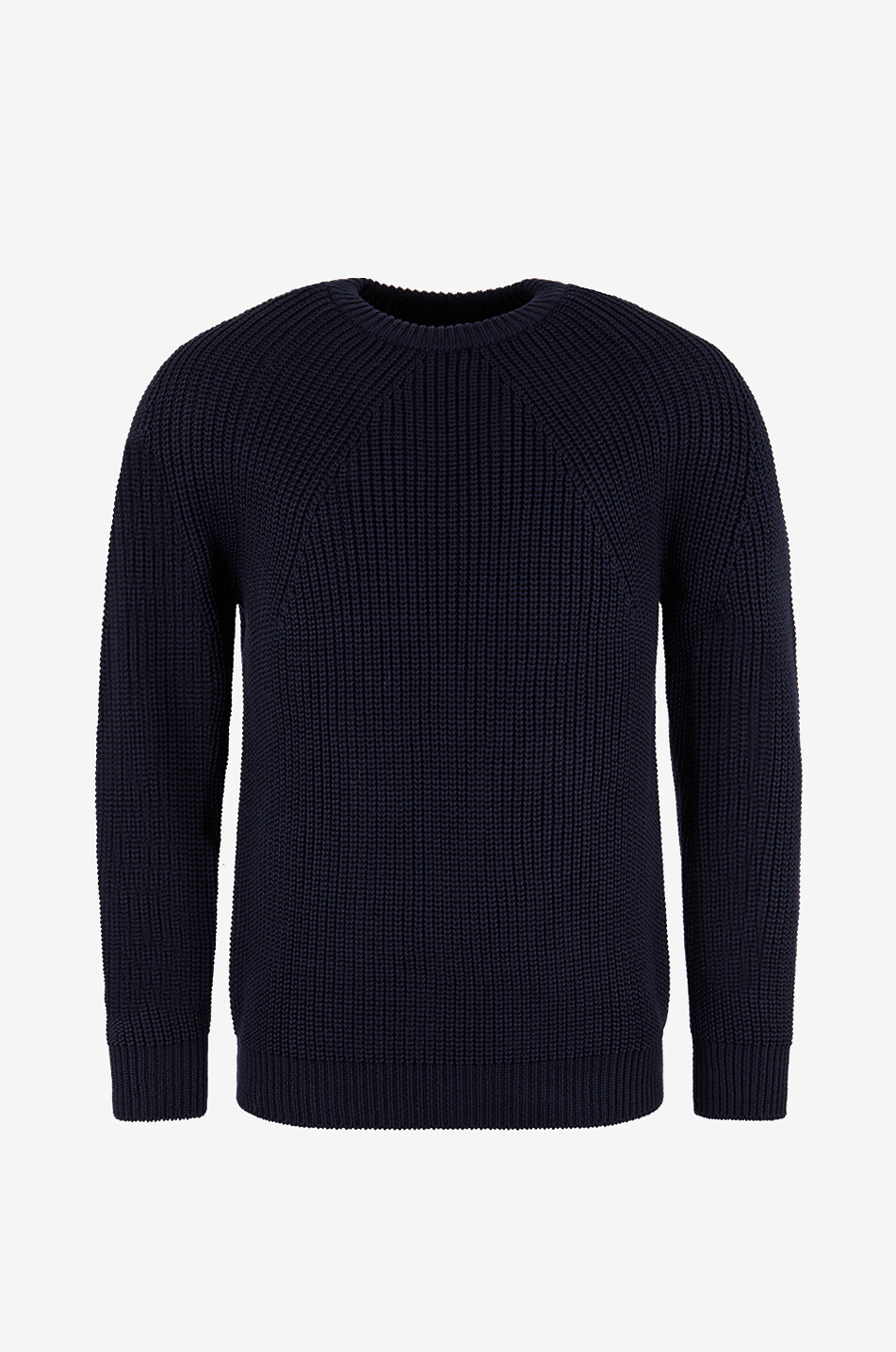 BATONER Pull côtelé à col rond en laine Homme BLEU FONCE 1