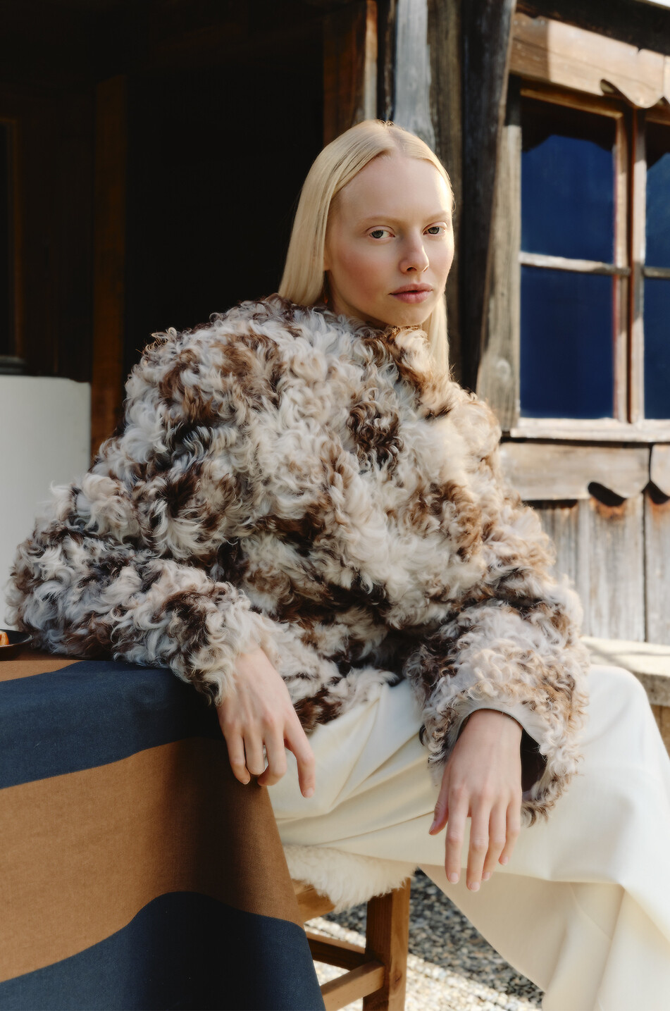 ULLA JOHNSON Manteau court réversible en peau lainée Irina Femme MULTICOLORE 3