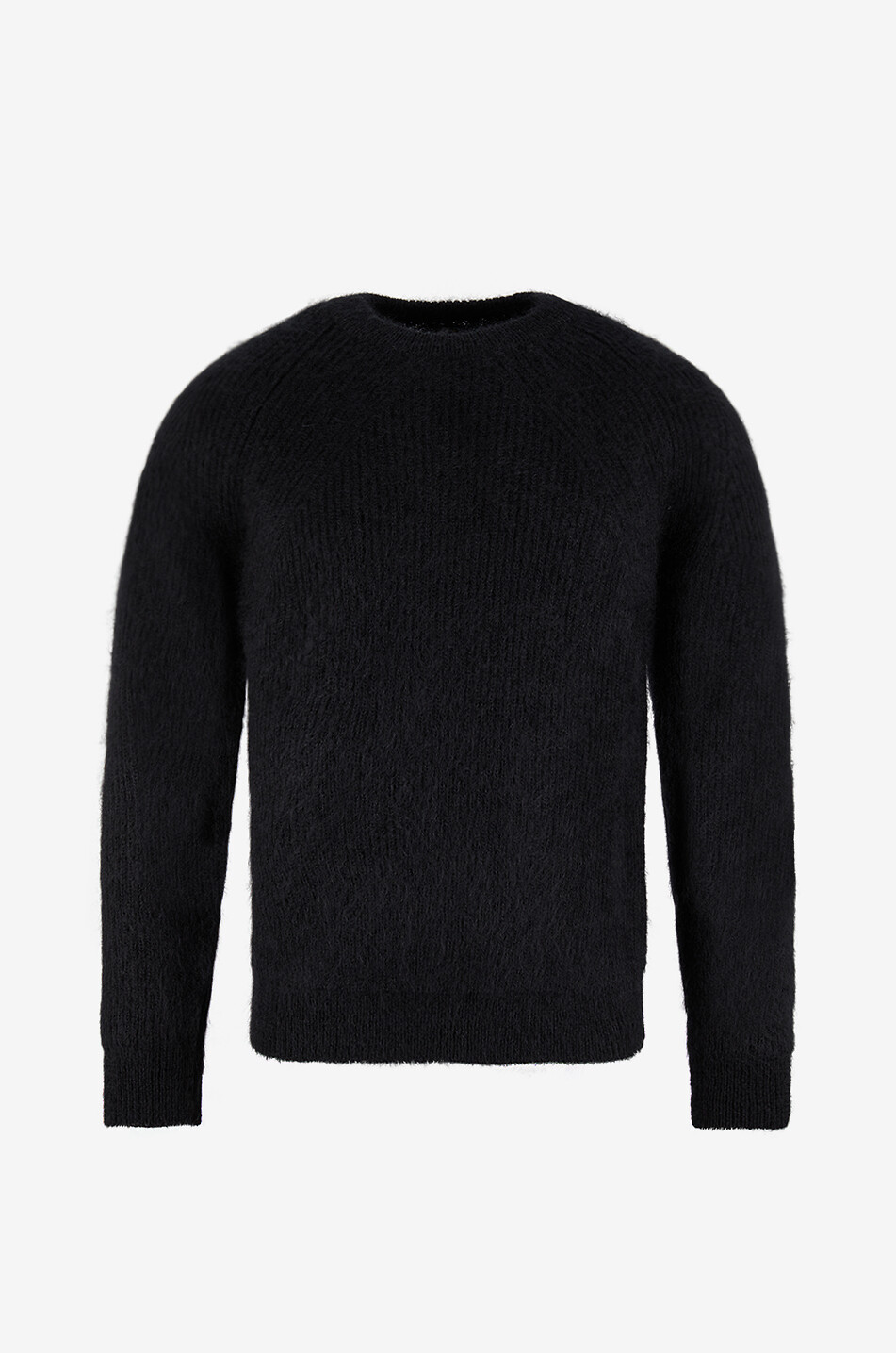 BATONER Pull côtelé en mohair à col rond Signature Homme NOIR 1