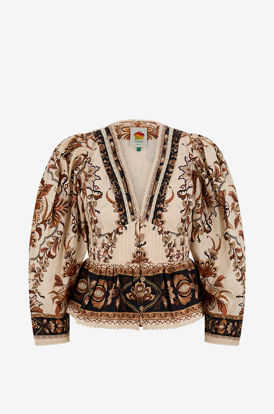 Blouse à basque et manches bouffantes en coton Majestic Garden