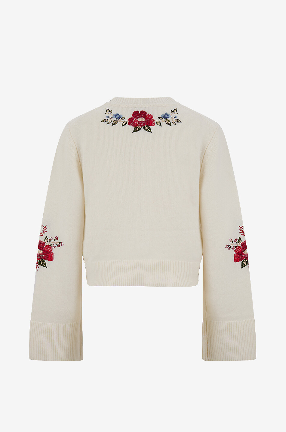 FARM RIO Flowers embroidered rib knit button-down cardigan Women EGGSHELL 2